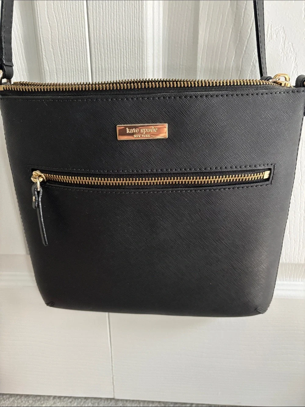 kate spade Black Leather Crossbody with Gold Hardware